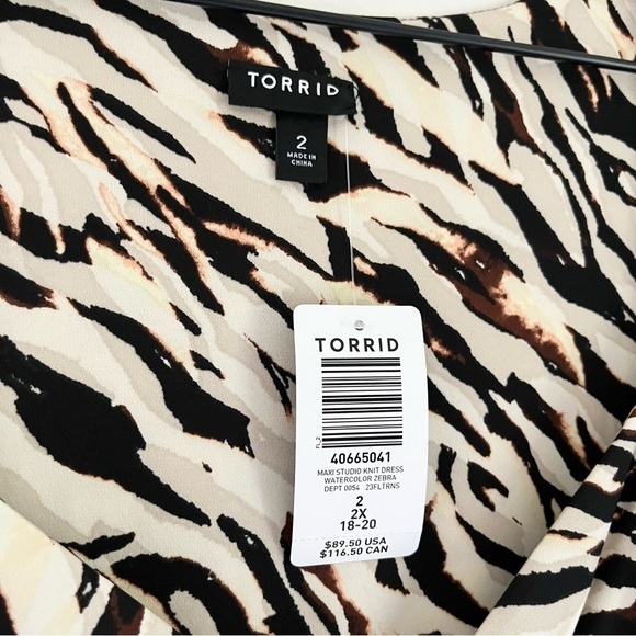 NWT Torrid Maxi Studio Knit Midi Dress Watercolor Zebra Tan Brown Orange Size 2X - Picture 11 of 14